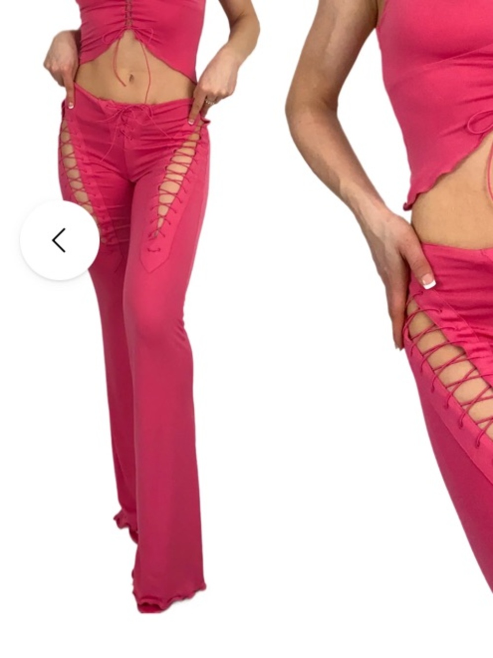 I.AM.GIA women’s Lace-Up High-Waist Flared Pants - Hot Pink size s